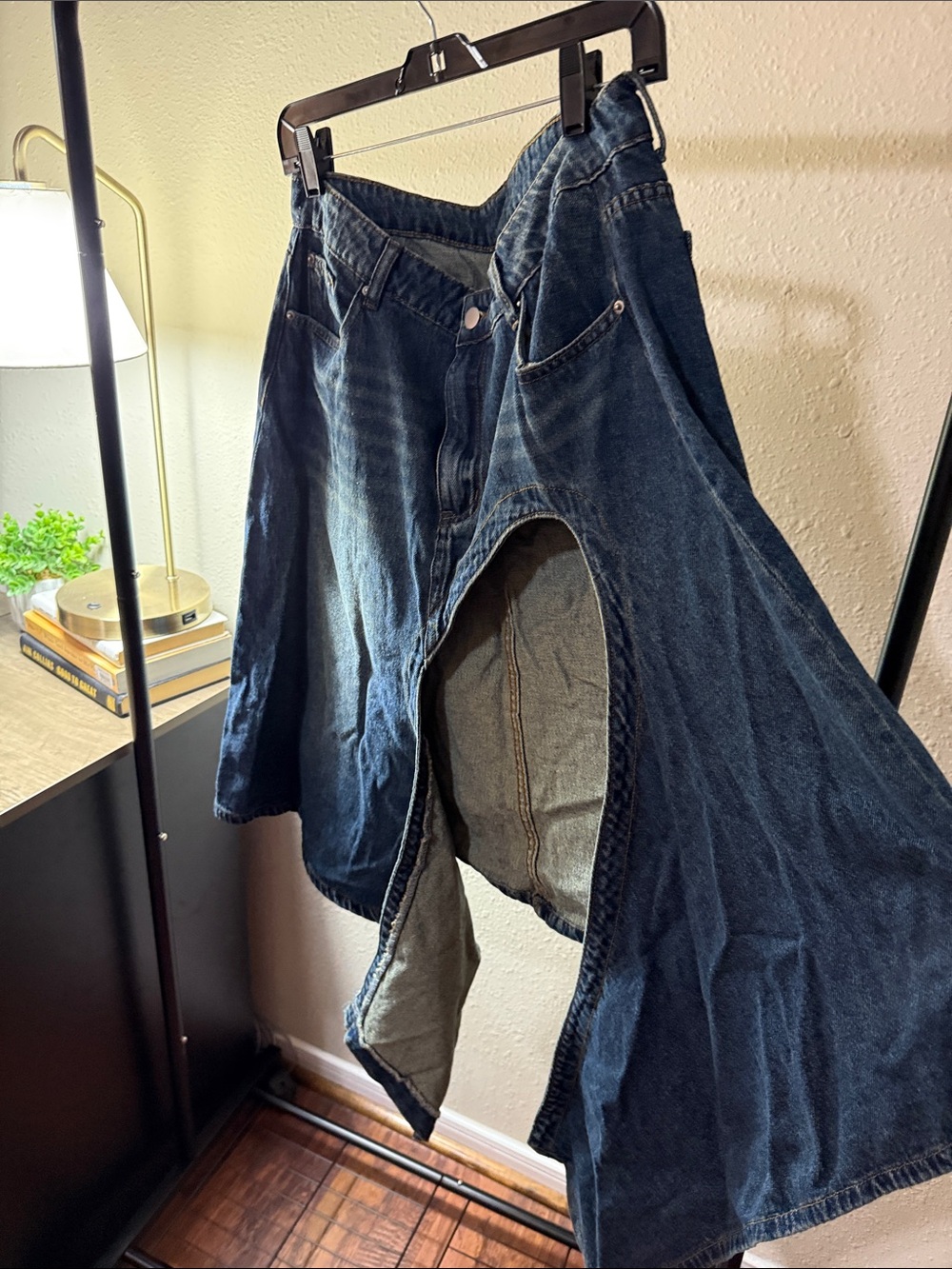 SHEIN Dark Blue Asymmetrical Denim Skirt with Front Cutout - Picture 11 of 16